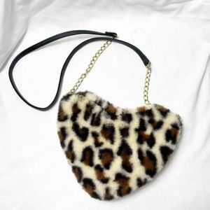 Deb & dave L.A N.Y Cheetah fur Heart shaped Crossbody Gold chain and black